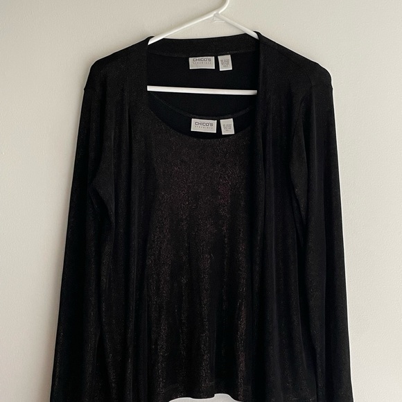 Chicos Travelers 2 Pc Tank and Jacket (M) Womens Black with Copper Sparkles - Picture 4 of 8